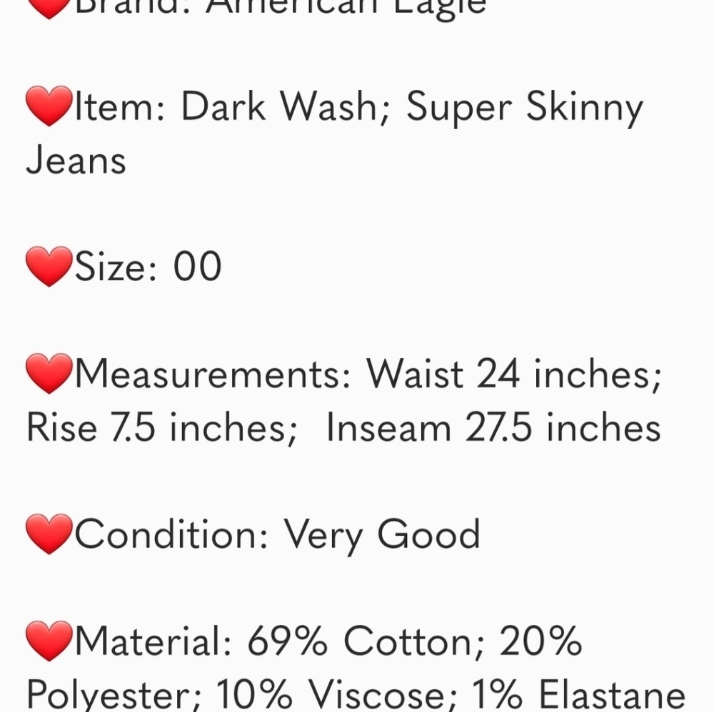AMERICAN EAGLE ZIP FRONT SUPER SKINNY JEANS DARK WASH SIZE 00 hp🔥🔥🔥 - Picture 10 of 10